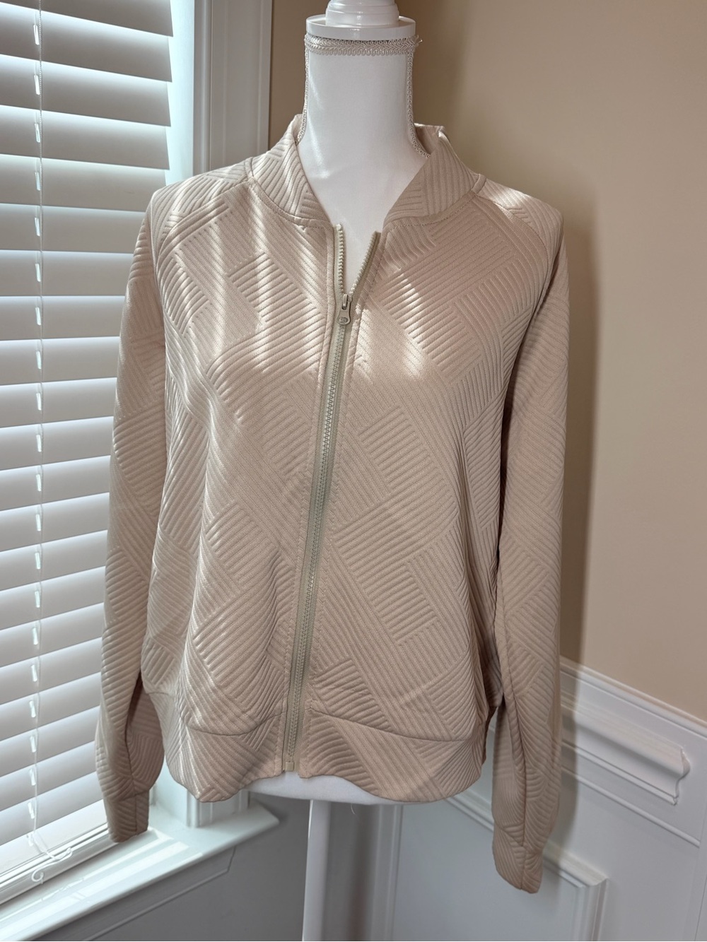 Beige Quilted Zip-Front Women's Jacket Size L